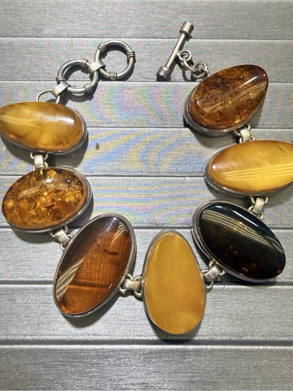 Unique Natural Baltic Amber Statement Bracelet Sterling Silver